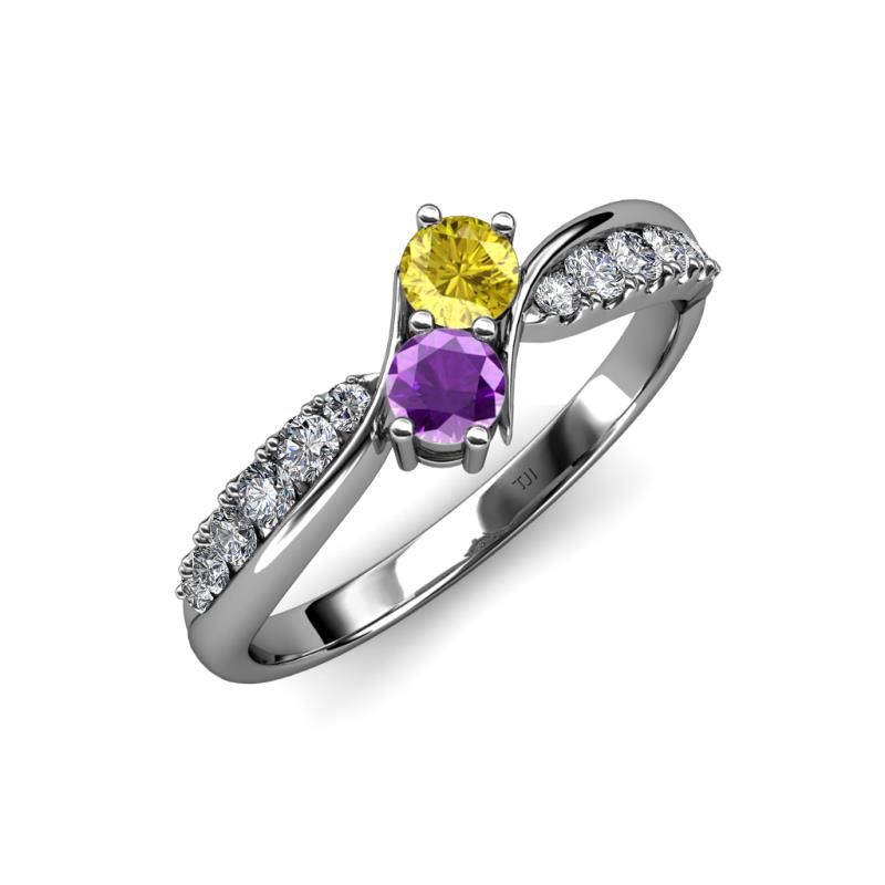Nicia Yellow Sapphire and Amethyst with Side Diamonds Bypass Ring 