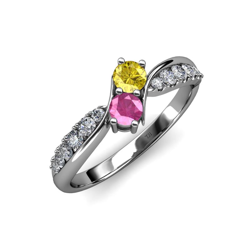 Nicia Yellow and Pink Sapphire with Side Diamonds Bypass Ring 