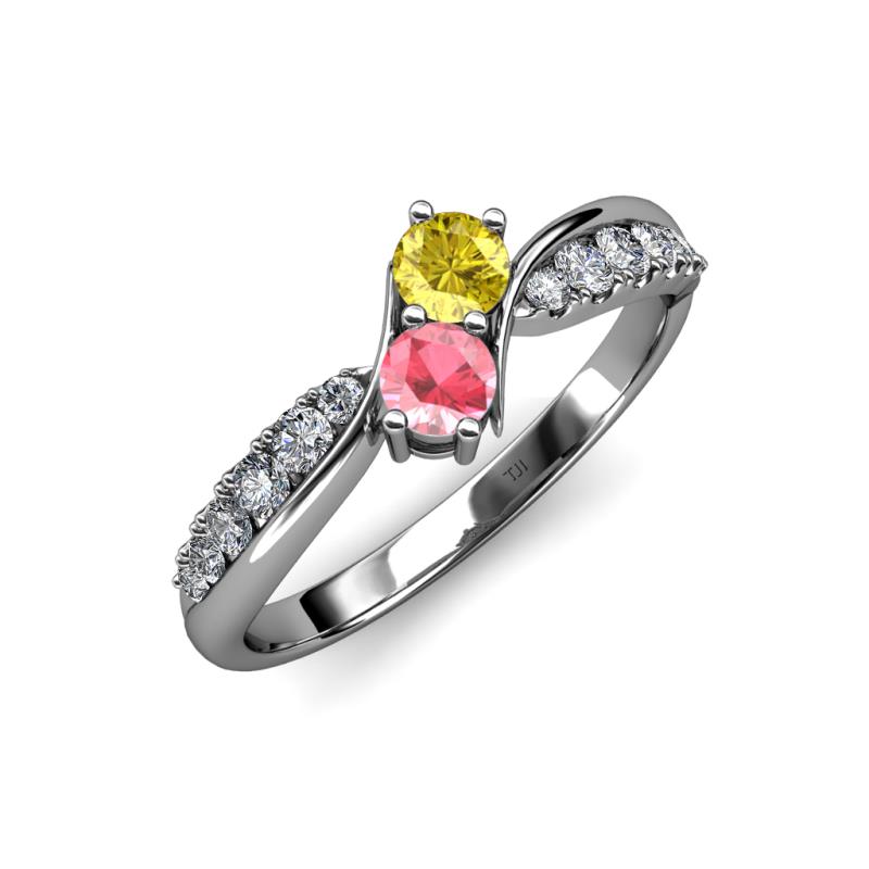 Nicia Yellow Sapphire and Pink Tourmaline with Side Diamonds Bypass Ring 
