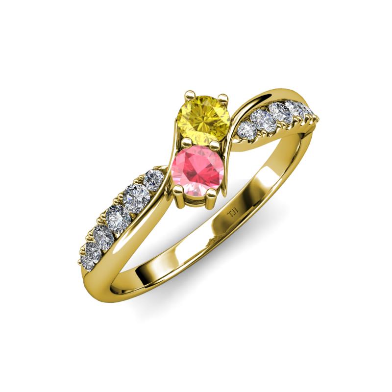 Nicia Yellow Sapphire and Pink Tourmaline with Side Diamonds Bypass Ring 