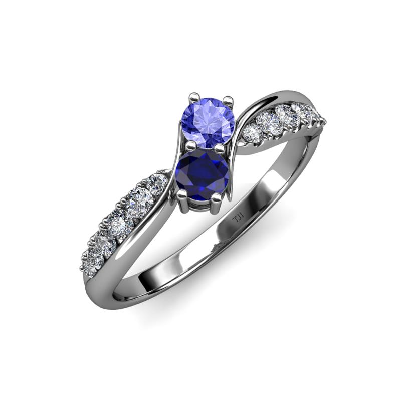 Nicia Tanzanite and Blue Sapphire with Side Diamonds Bypass Ring 
