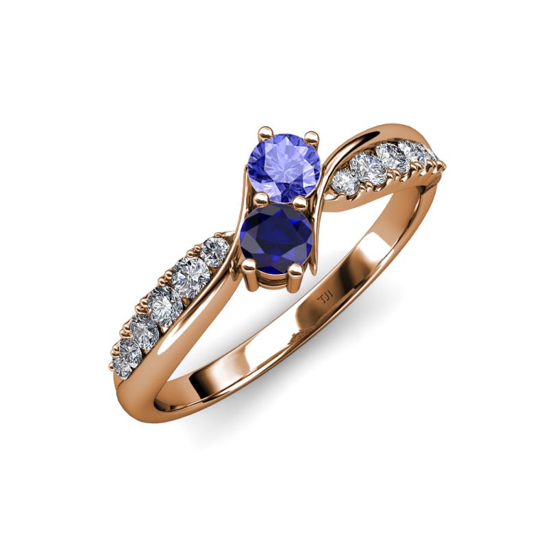 Nicia Tanzanite and Blue Sapphire with Side Diamonds Bypass Ring 