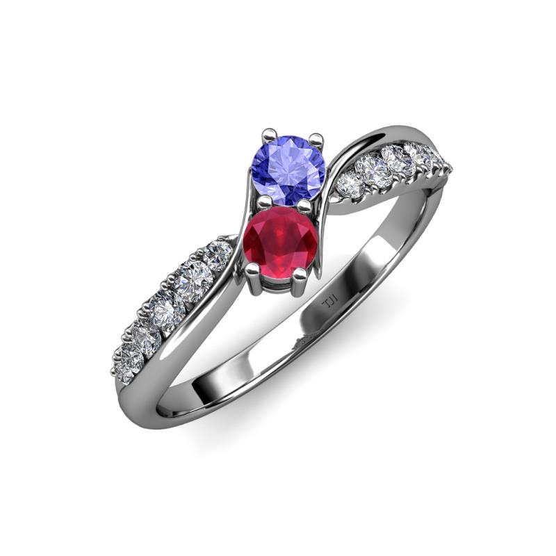 Nicia Tanzanite and Ruby with Side Diamonds Bypass Ring 