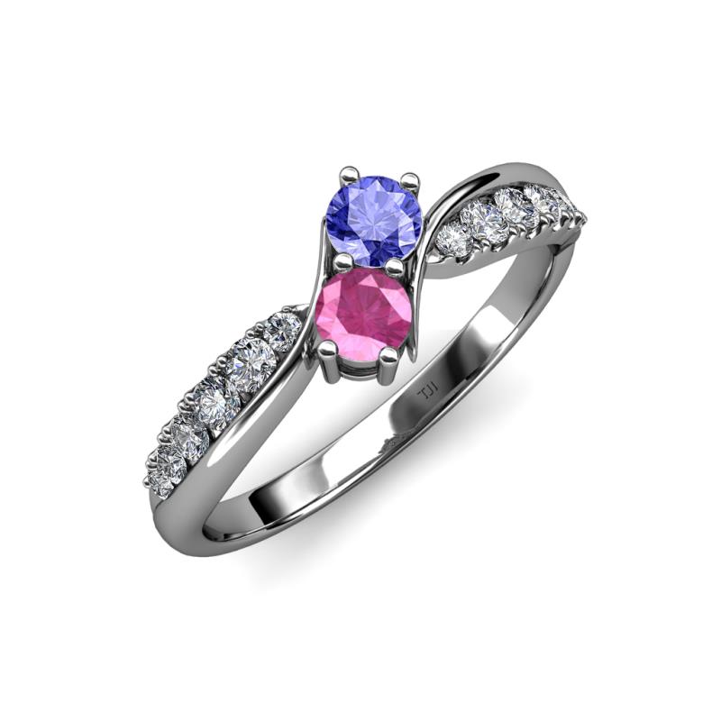 Nicia Tanzanite and Pink Sapphire with Side Diamonds Bypass Ring 