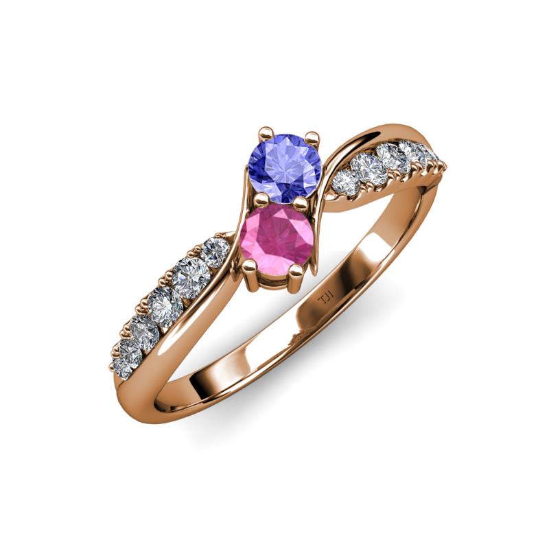 Nicia Tanzanite and Pink Sapphire with Side Diamonds Bypass Ring 