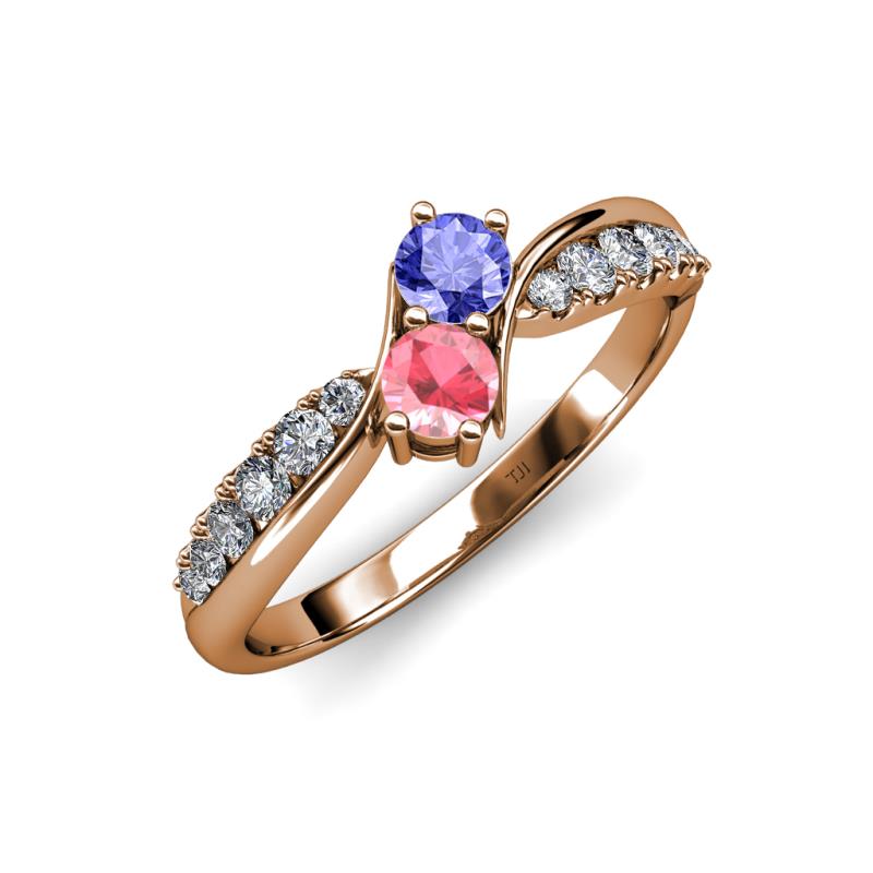 Nicia Tanzanite and Pink Tourmaline with Side Diamonds Bypass Ring 