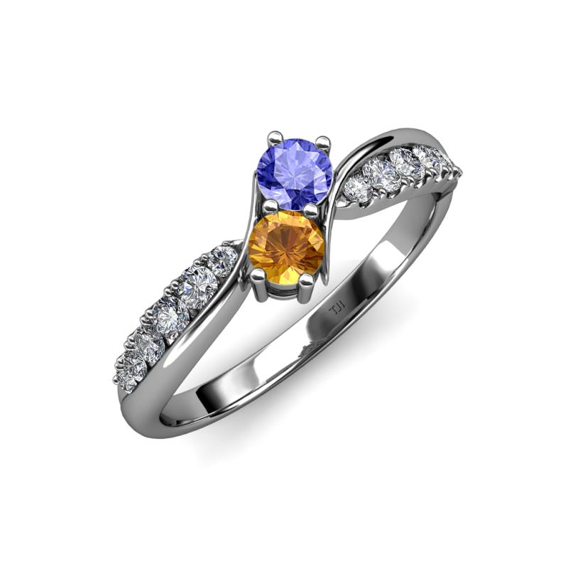 Nicia Tanzanite and Citrine with Side Diamonds Bypass Ring 
