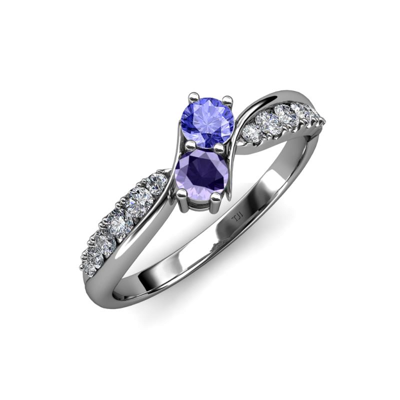 Nicia Tanzanite and Iolite with Side Diamonds Bypass Ring 