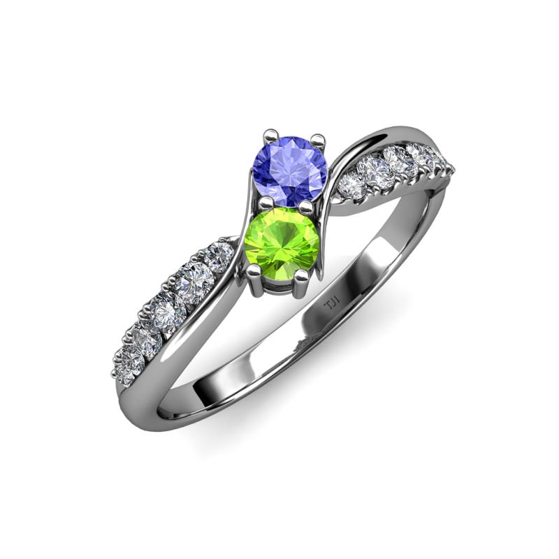 Nicia Tanzanite and Peridot with Side Diamonds Bypass Ring 
