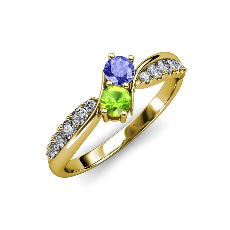 Nicia Tanzanite and Peridot with Side Diamonds Bypass Ring 