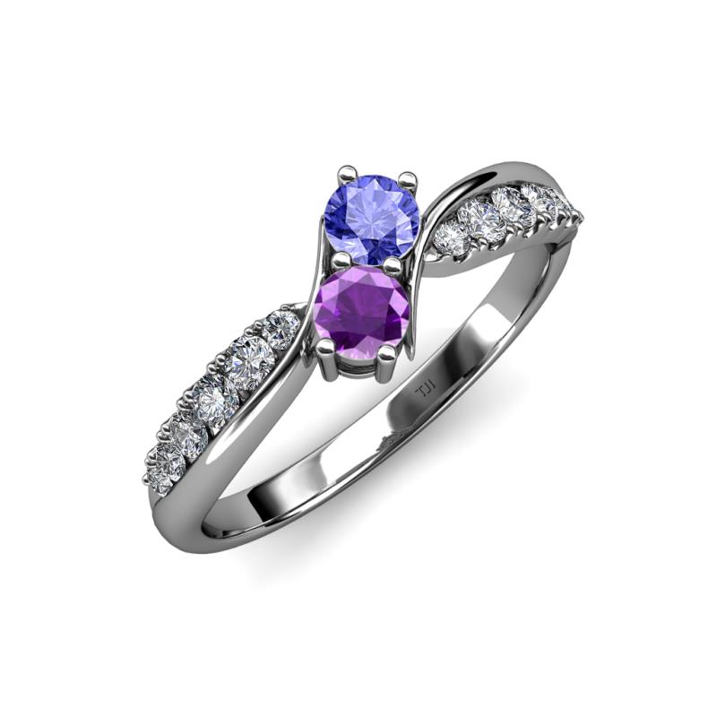 Nicia Tanzanite and Amethyst with Side Diamonds Bypass Ring 