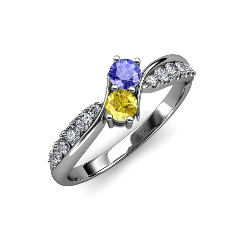 Nicia Tanzanite and Yellow Sapphire with Side Diamonds Bypass Ring 