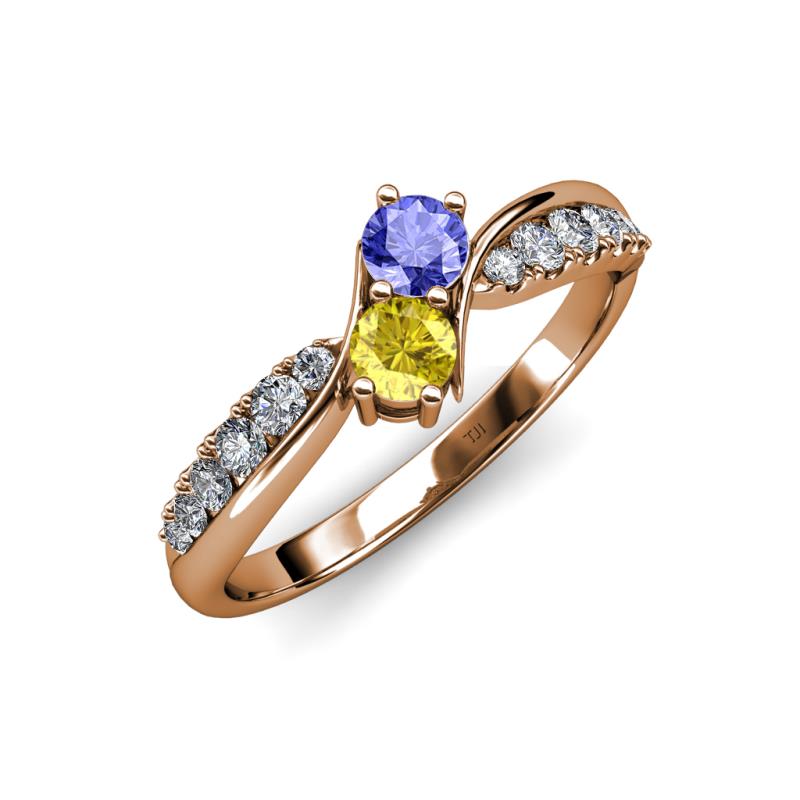 Nicia Tanzanite and Yellow Sapphire with Side Diamonds Bypass Ring 