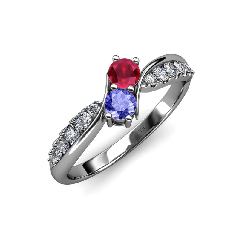 Nicia Ruby and Tanzanite with Side Diamonds Bypass Ring 