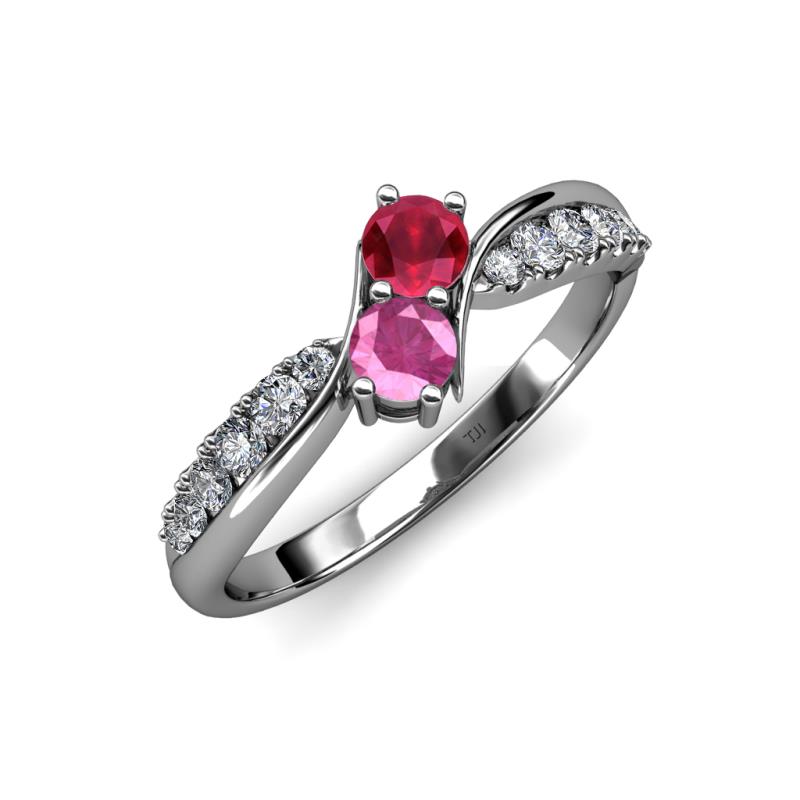 Nicia Ruby and Pink Sapphire with Side Diamonds Bypass Ring 