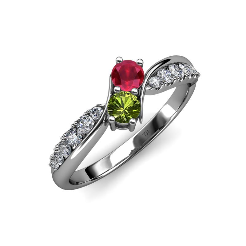 Nicia Ruby and Peridot with Side Diamonds Bypass Ring 