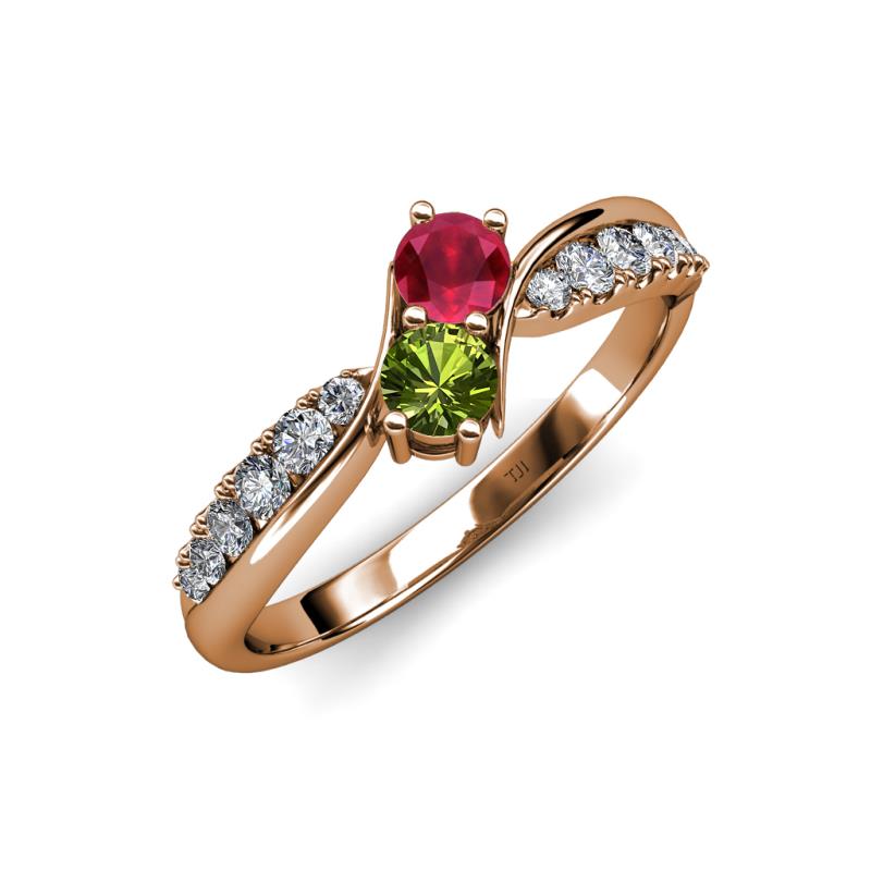 Nicia Ruby and Peridot with Side Diamonds Bypass Ring 
