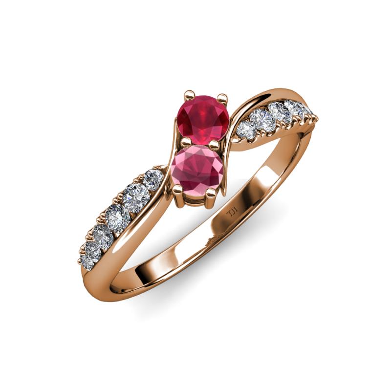 Nicia Ruby and Rhodolite Garnet with Side Diamonds Bypass Ring 