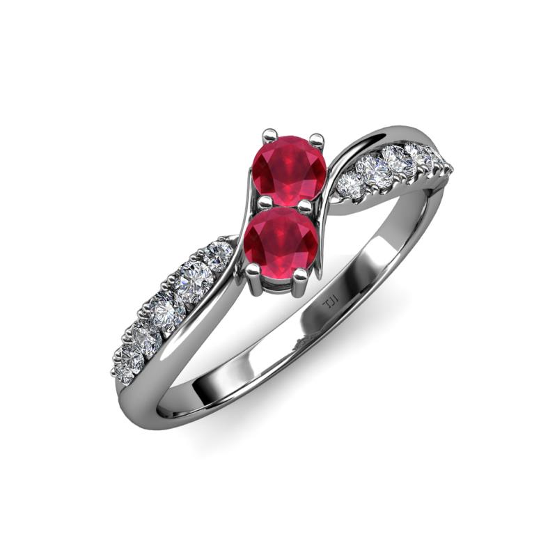Nicia Ruby with Side Diamonds Bypass Ring 