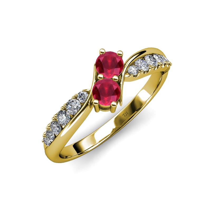 Nicia Ruby with Side Diamonds Bypass Ring 