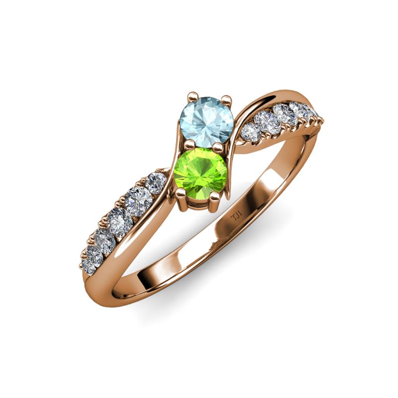 Nicia Aquamarine and Peridot with Side Diamonds Bypass Ring 