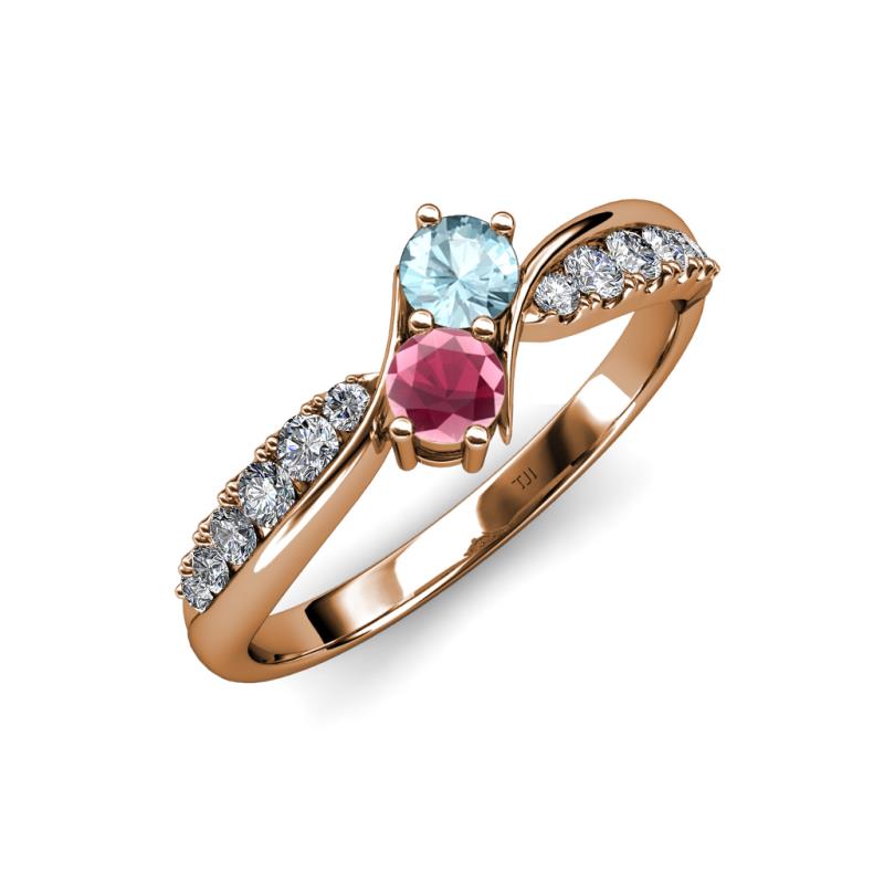 Nicia Aquamarine and Rhodolite Garnet with Side Diamonds Bypass Ring 