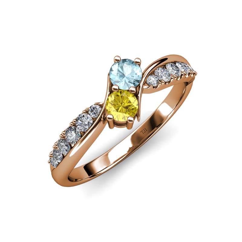 Nicia Aquamarine and Yellow Sapphire with Side Diamonds Bypass Ring 