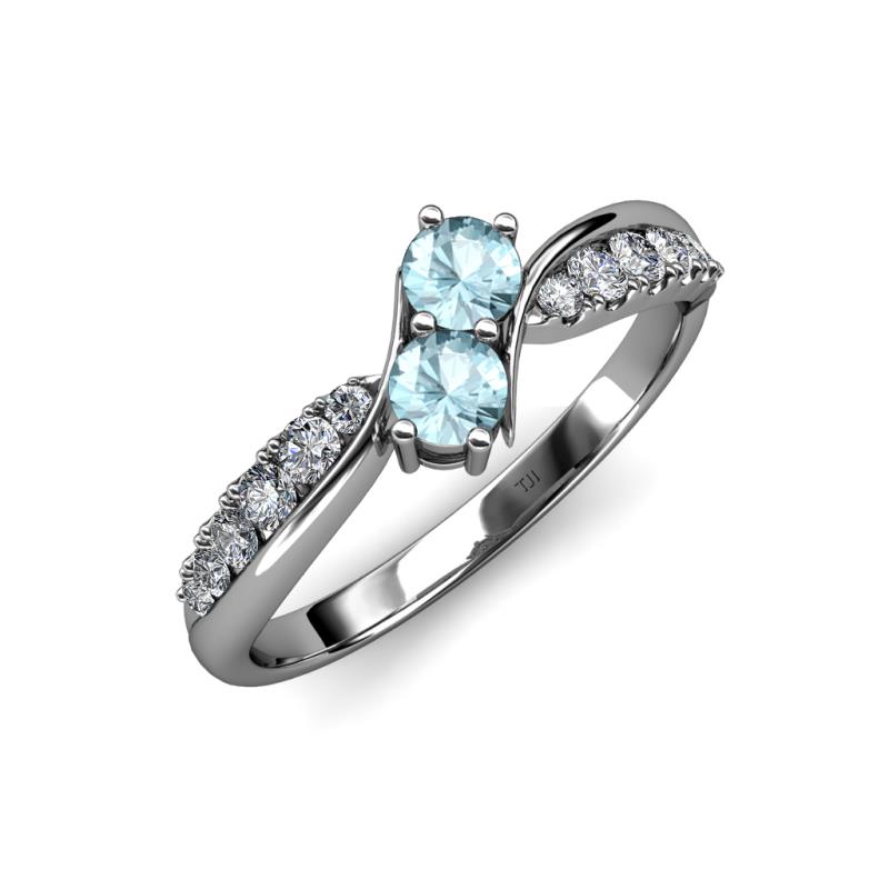 Nicia Aquamarine with Side Diamonds Bypass Ring 