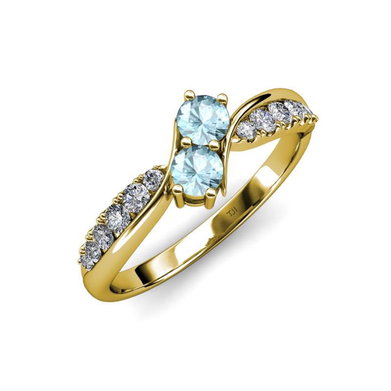 Nicia Aquamarine with Side Diamonds Bypass Ring 