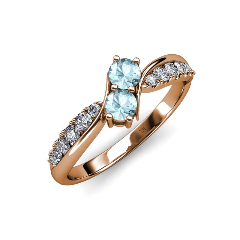 Nicia Aquamarine with Side Diamonds Bypass Ring 