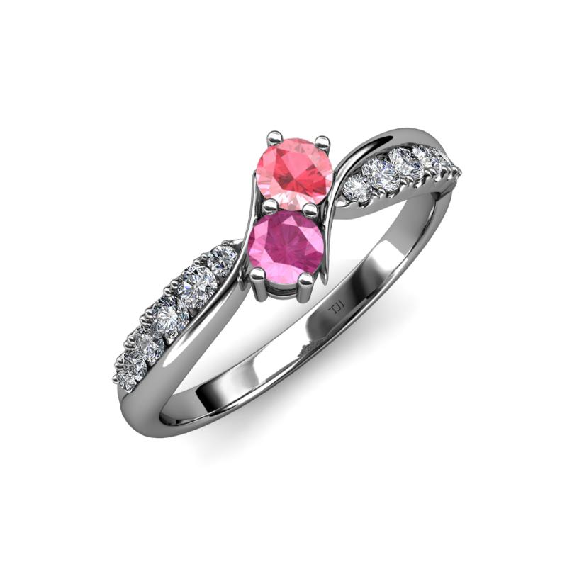 Nicia Pink Tourmaline and Pink Sapphire with Side Diamonds Bypass Ring 