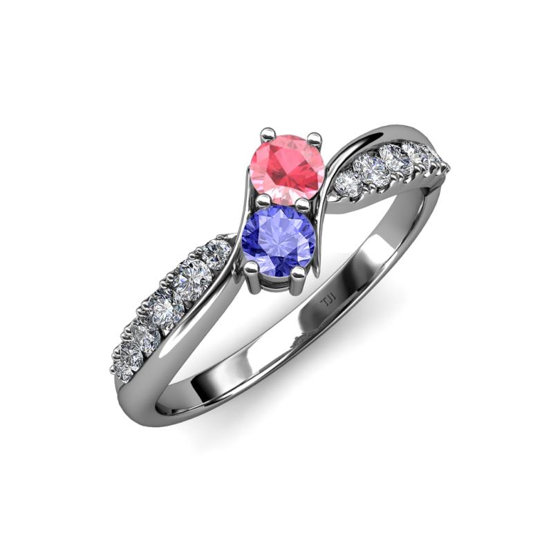 Nicia Pink Tourmaline and Tanzanite with Side Diamonds Bypass Ring 