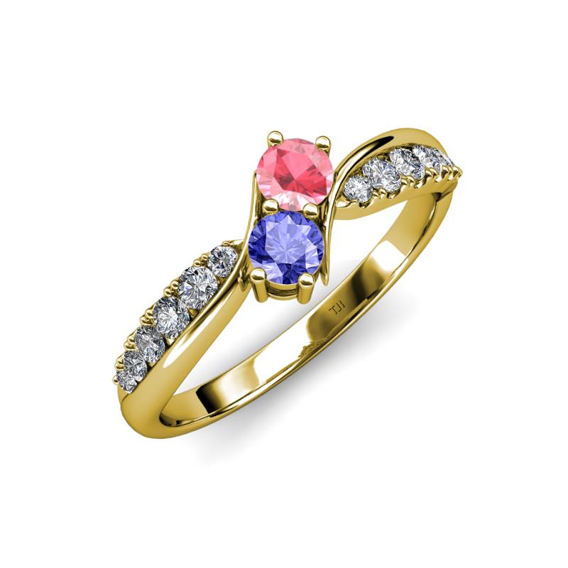 Nicia Pink Tourmaline and Tanzanite with Side Diamonds Bypass Ring 