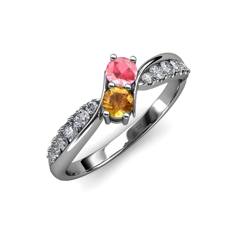 Nicia Pink Tourmaline and Citrine with Side Diamonds Bypass Ring 