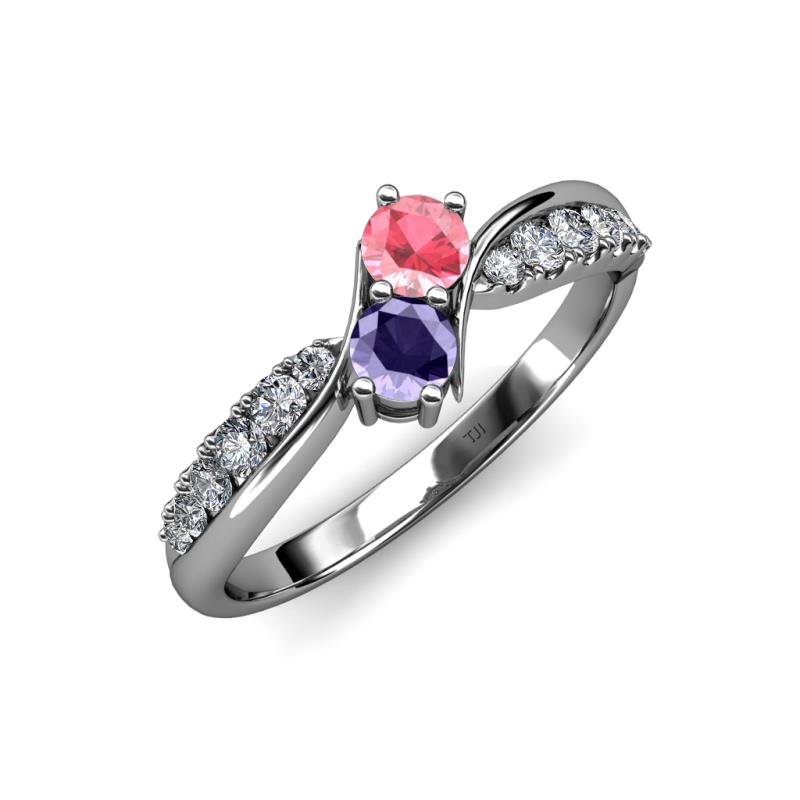 Nicia Pink Tourmaline and Iolite with Side Diamonds Bypass Ring 
