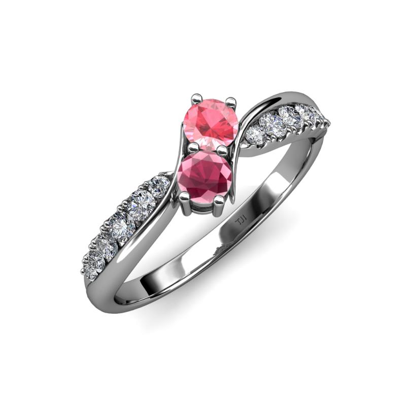 Nicia Pink Tourmaline and Rhodolite Garnet with Side Diamonds Bypass Ring 