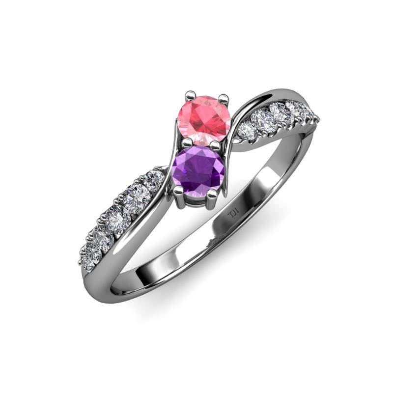 Nicia Pink Tourmaline and Amethyst with Side Diamonds Bypass Ring 