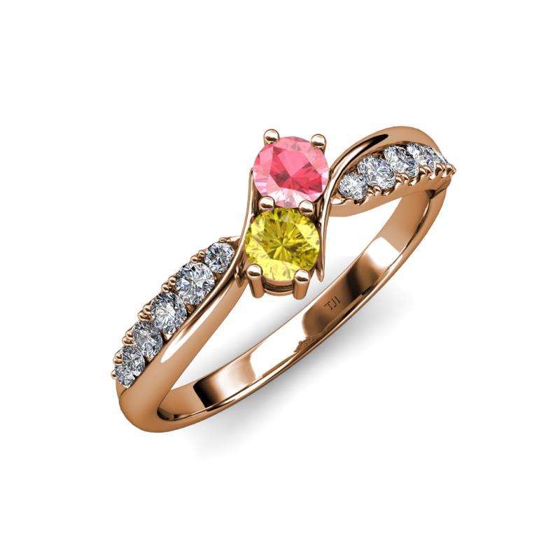 Nicia Pink Tourmaline and Yellow Sapphire with Side Diamonds Bypass Ring 