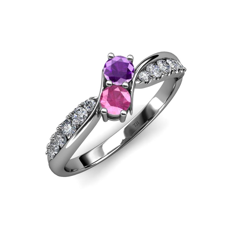 Nicia Amethyst and Pink Sapphire with Side Diamonds Bypass Ring 