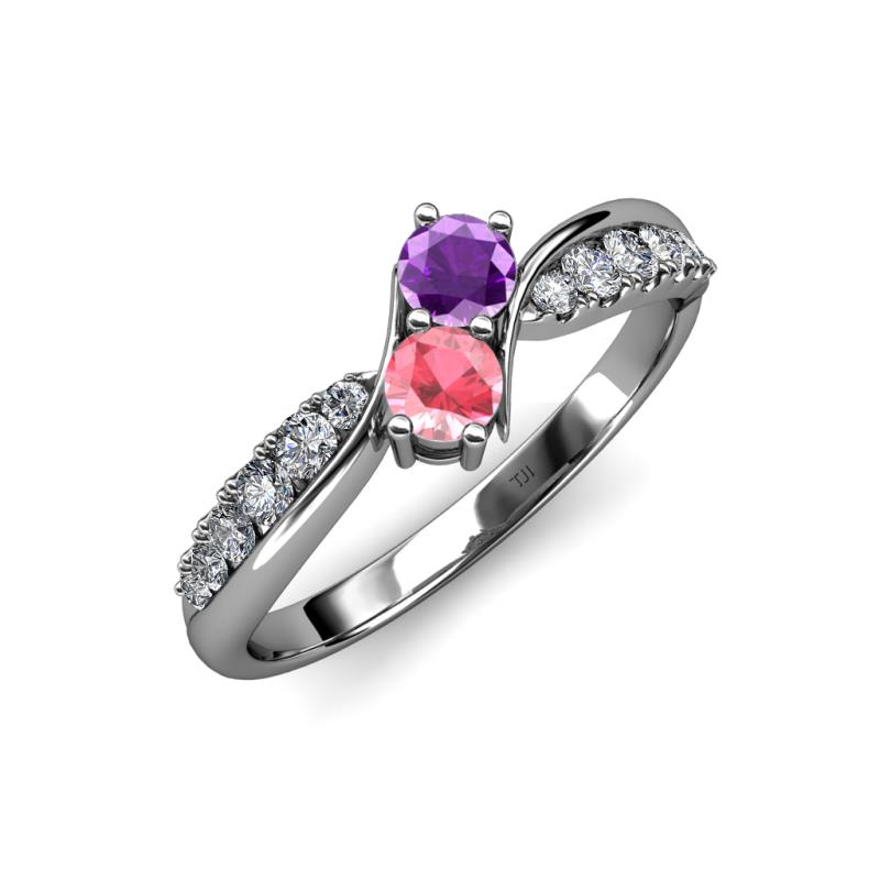 Nicia Amethyst and Pink Tourmaline with Side Diamonds Bypass Ring 