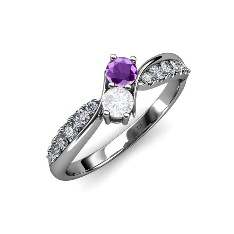 Nicia Amethyst and White Sapphire with Side Diamonds Bypass Ring 