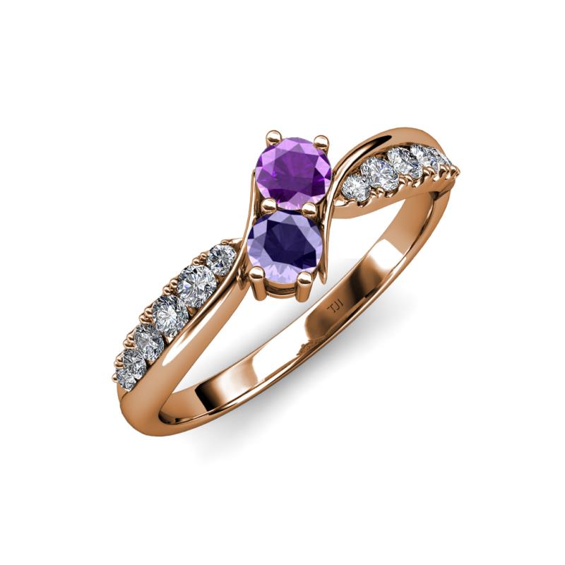 Nicia Amethyst and Iolite with Side Diamonds Bypass Ring 