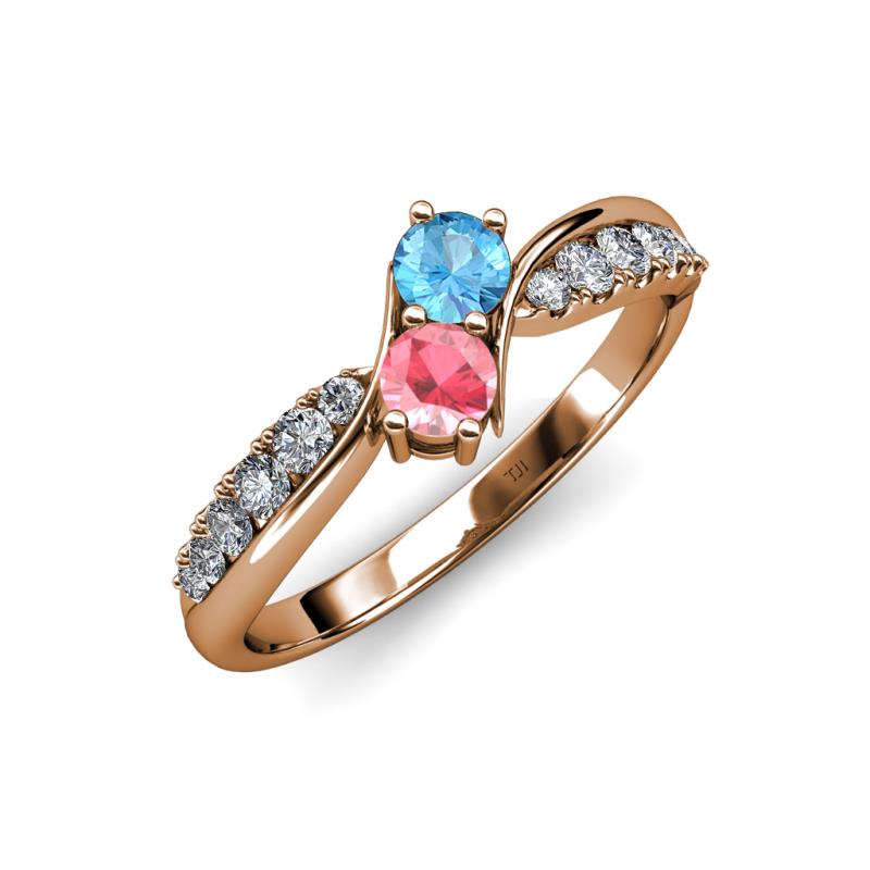 Nicia Blue Topaz and Pink Tourmaline with Side Diamonds Bypass Ring 