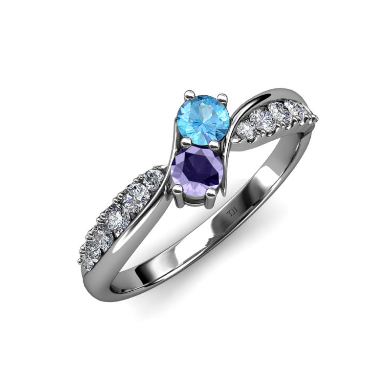 Nicia Blue Topaz and Iolite with Side Diamonds Bypass Ring 