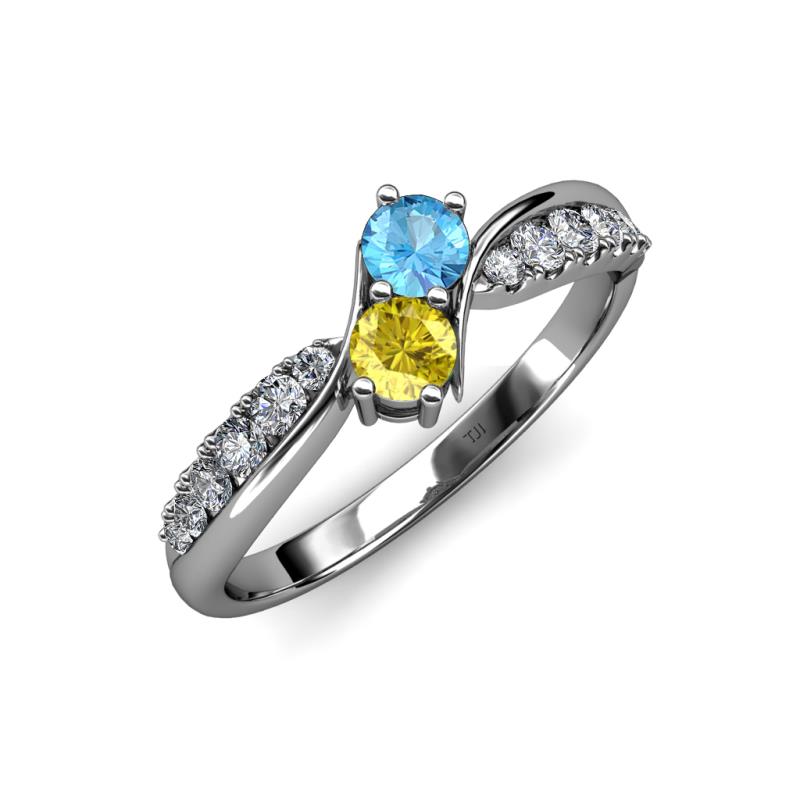 Nicia Blue Topaz and Yellow Sapphire with Side Diamonds Bypass Ring 