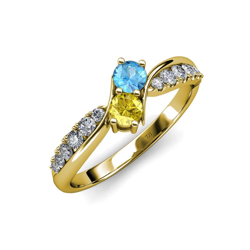Nicia Blue Topaz and Yellow Sapphire with Side Diamonds Bypass Ring 
