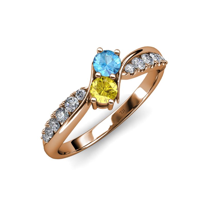 Nicia Blue Topaz and Yellow Sapphire with Side Diamonds Bypass Ring 