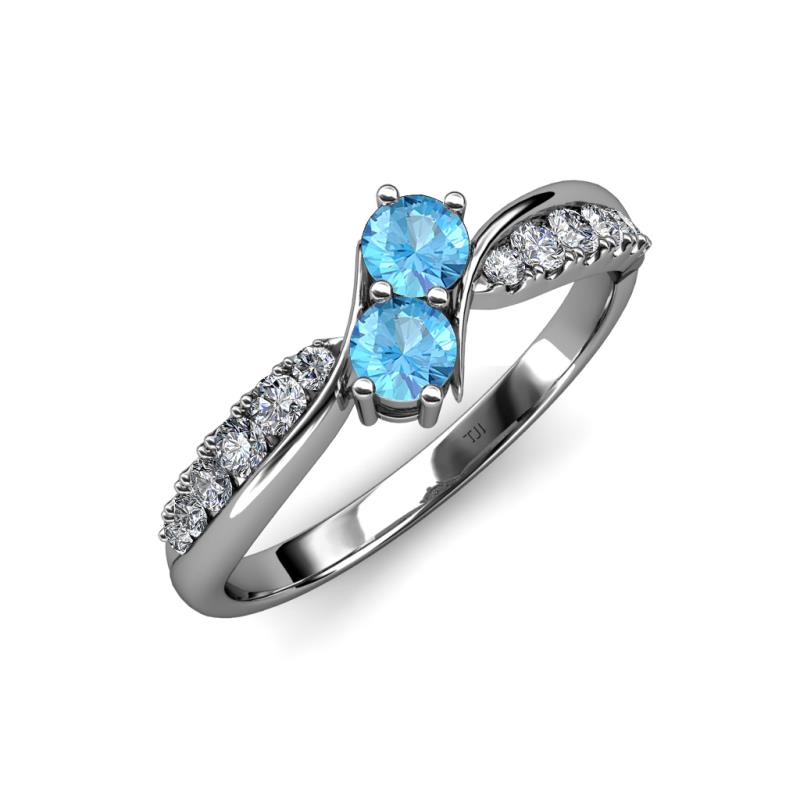 Nicia Blue Topaz with Side Diamonds Bypass Ring 