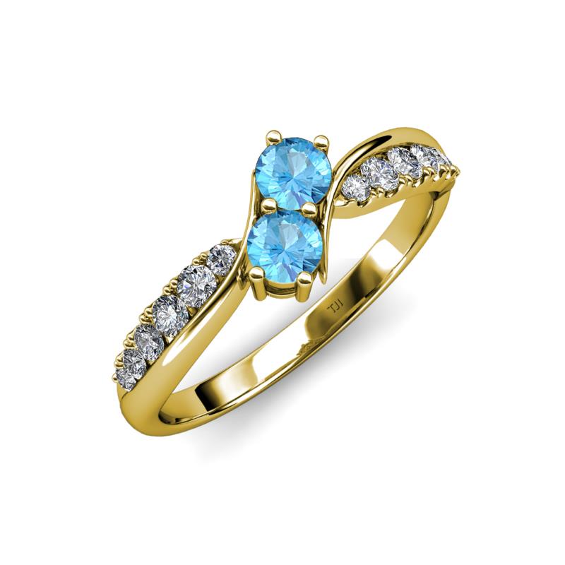 Nicia Blue Topaz with Side Diamonds Bypass Ring 