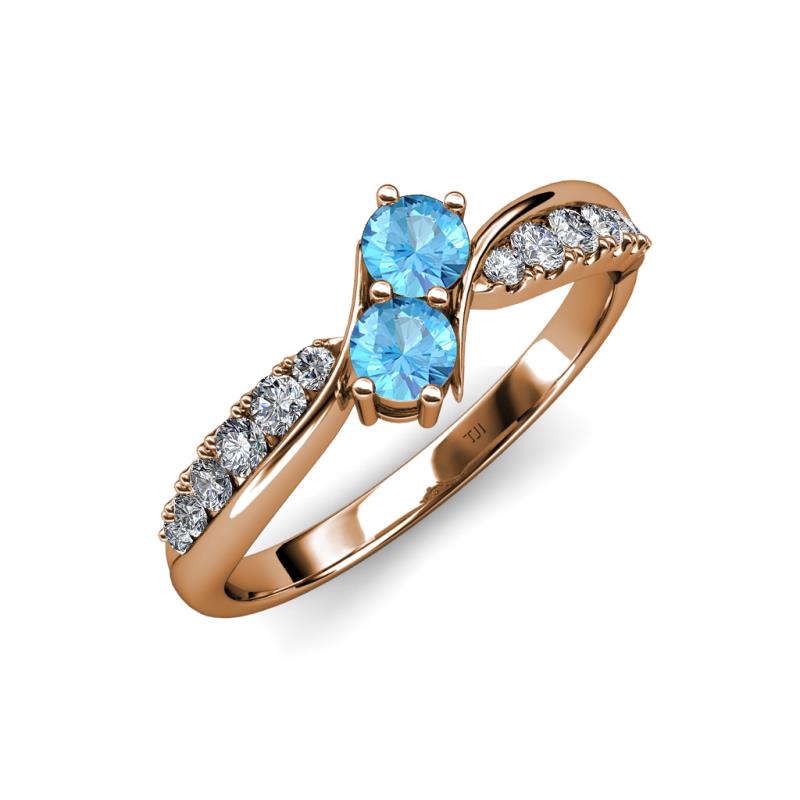 Nicia Blue Topaz with Side Diamonds Bypass Ring 